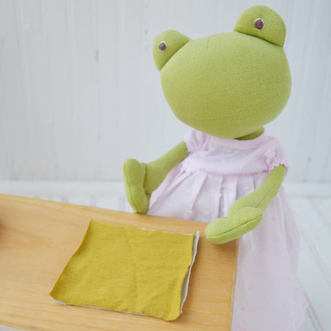 Ella Toad matching up the fabric swatches for the herb pillow